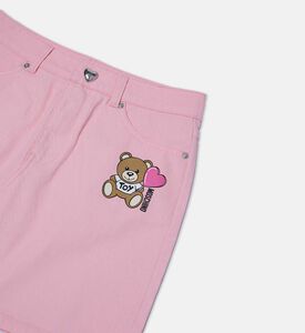 Teddy Bear-print Denim Mini Skirt