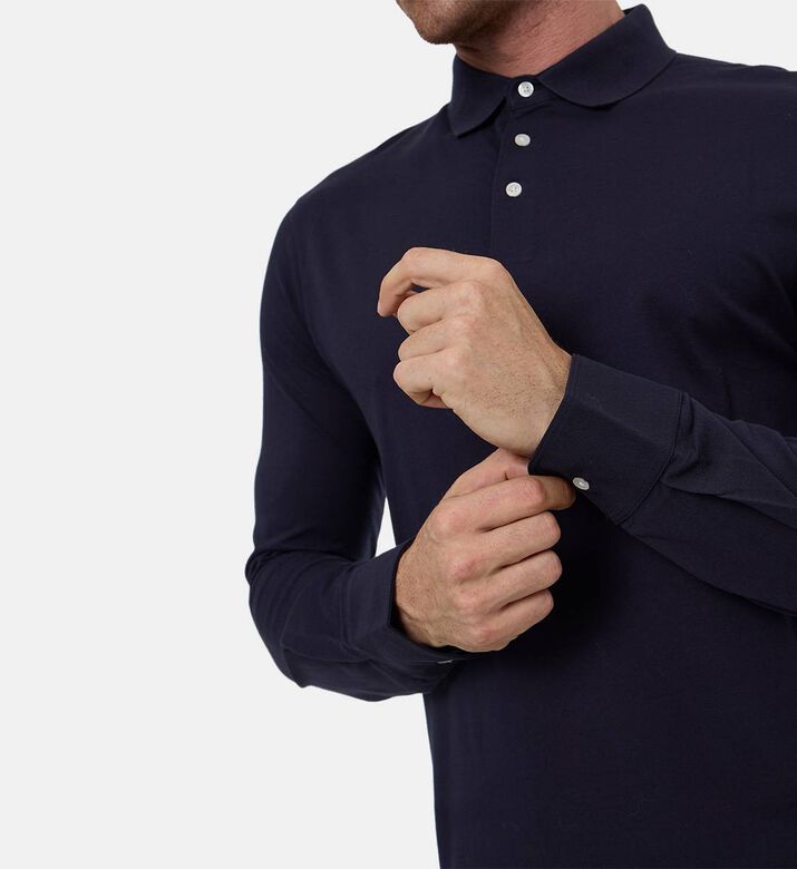 Hackett London Button Placket Long-sleeve Polo Shirt, Model View Hackett London Button Placket Long-sleeve Polo Shirt, Model View