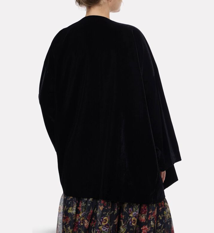 Blue For Burgundy Gold-tone Buttons Oversized Kimono Jacket, Black, Model View