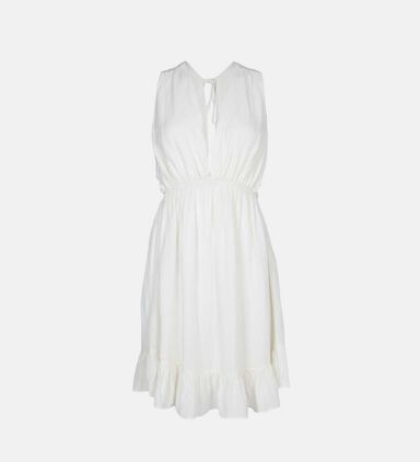 Linen V-neck Ruffled Mini Dress