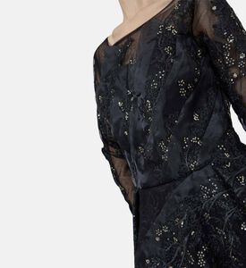 Black Sequin Embellished Long Flared Dress