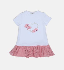 فستان قطن واسع بطبعة قلب وعقد