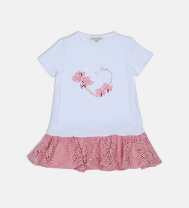 Cotton Bow Heart-print Flared Dress