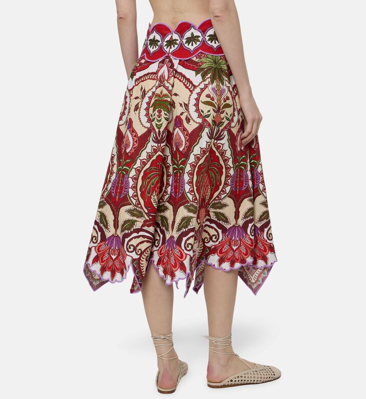 Farm Rio Odara Contrasting Scallops Midi Skirt, Model View