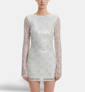 JW PEI Diagonal Sequin Open-back Long-sleeve Mini Dress, Model View