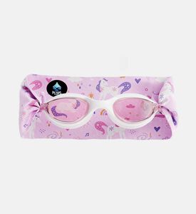 نظارة سباحة بيضاء للأطفال بشريط ناعم مزينة بأحادي القرن السحري