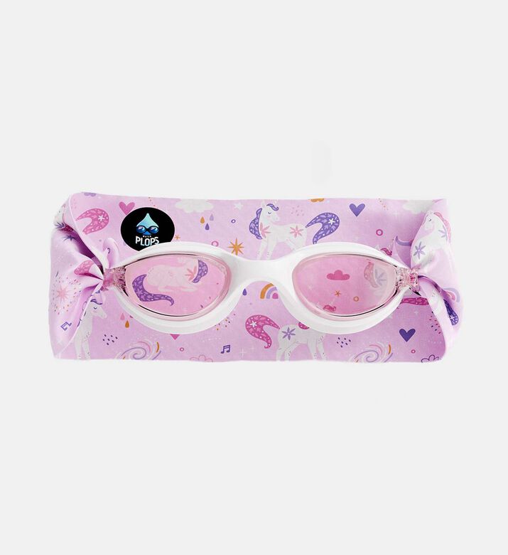 نظارة سباحة بيضاء للأطفال بشريط ناعم مزينة بأحادي القرن السحري