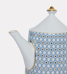 Imperial Gold-tone Handle Spout Blue Lattice Teapot, Packshot View