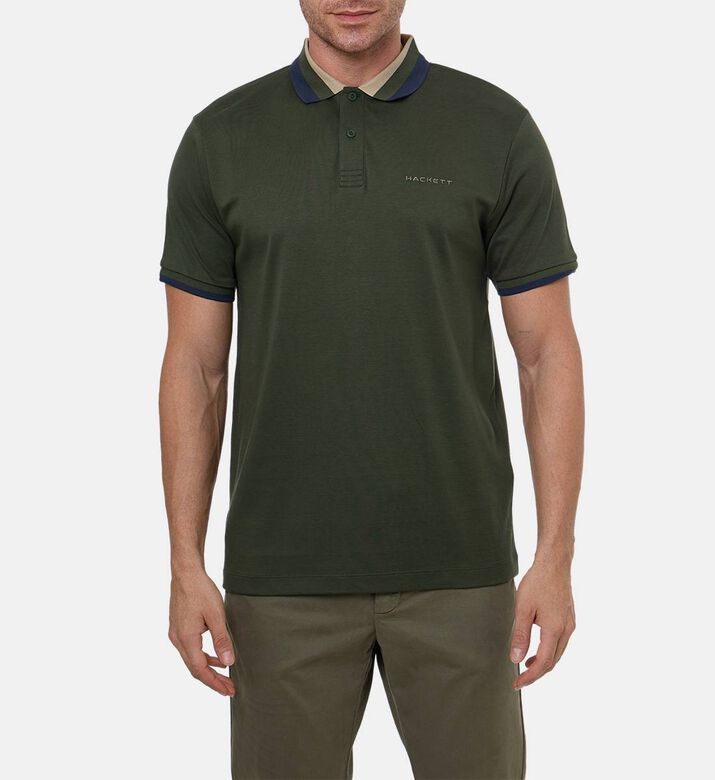 Hackett London Button Placket Short-sleeve Polo Shirt, Khaki, M, Model View