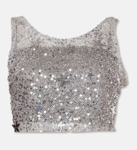 Leslie Amon Nautical-style Sequined Mesh Crop Top, Packshot View