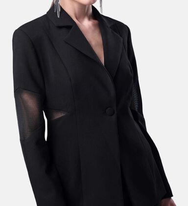 Cut Out Crepe Mesh Blazer