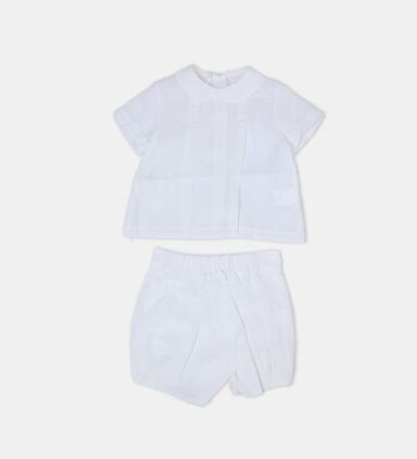 Linen Collared Top Shorts 2-piece Set