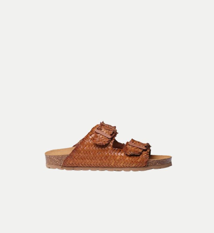 Guam-te Leather Raffia Open-toe Flat Sandals