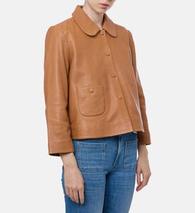 Ba and Sh Leather Peter Pan Neck Long-sleeve Jacket, Model View Ba and Sh Leather Peter Pan Neck Long-sleeve Jacket, Model View