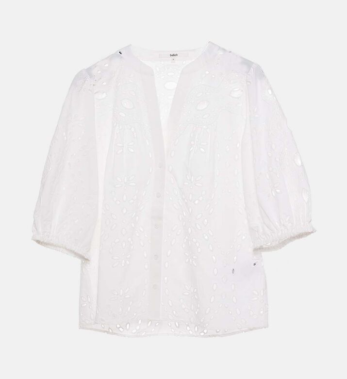 Eyelet-details Elbow-length Sleeves Blouse