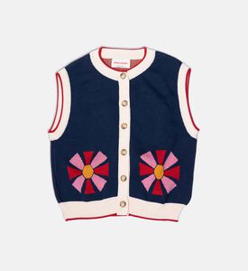 Bobo Choses Floral Ribbed Edges Button Closure Knit Vest, Packshot View