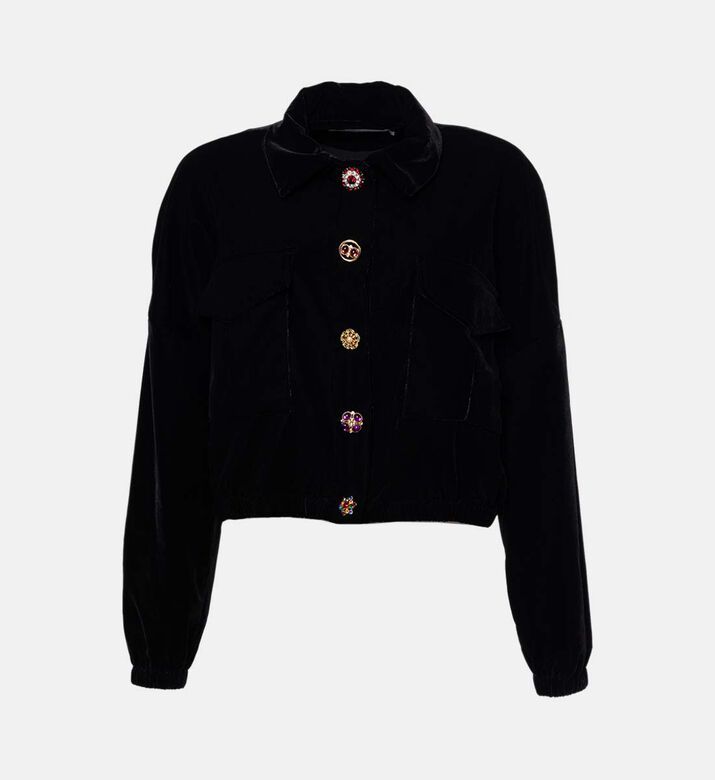 Blue For Burgundy Embellished Buttons Cropped Jacket, Black, 40, Packshot View