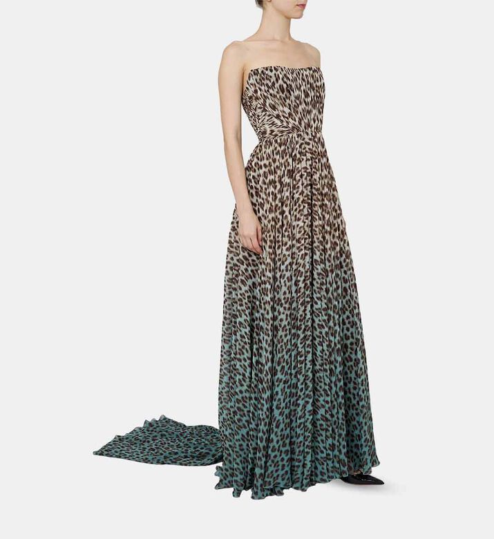 Leopard-print Ombre Chiffon Gown