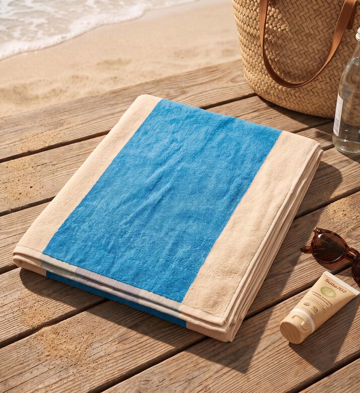 Suite702 Organic Terry Sunny Yellow Beach Towel, Yellow, Model View