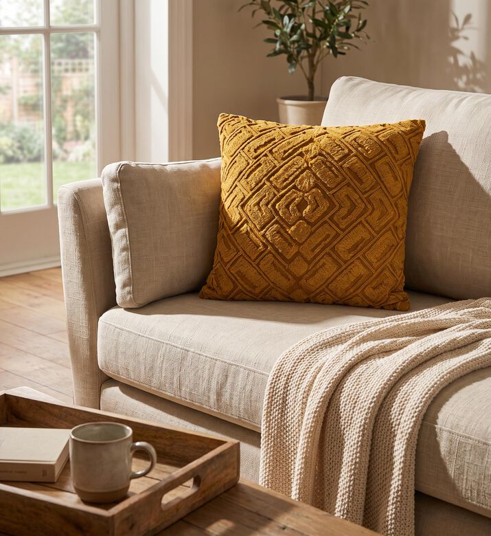 Home Deco and More Maze Chennile Embroidered Cushion, Brick, 45x45x45-cm, Packshot View