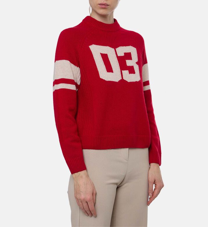 Ba and Sh Stripe-embroidery Long-sleeve Sweater, Red, M, Model View