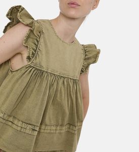 Ganni Cotton Ruffle Sleeve Top, Model View