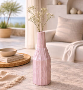 Kersten Ceramic Glazed Ribbed Vase, Pink, 8.2x8.2x28.5-cm, Packshot View