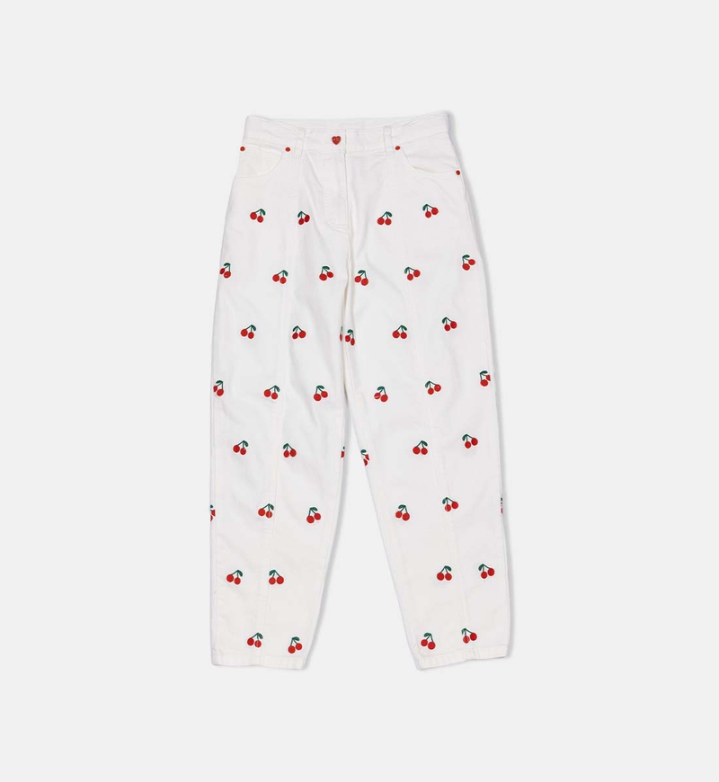 Embroidered Cherry Denim Pants