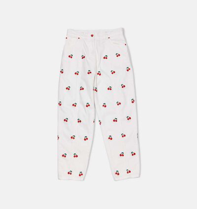 Embroidered Cherry Denim Pants