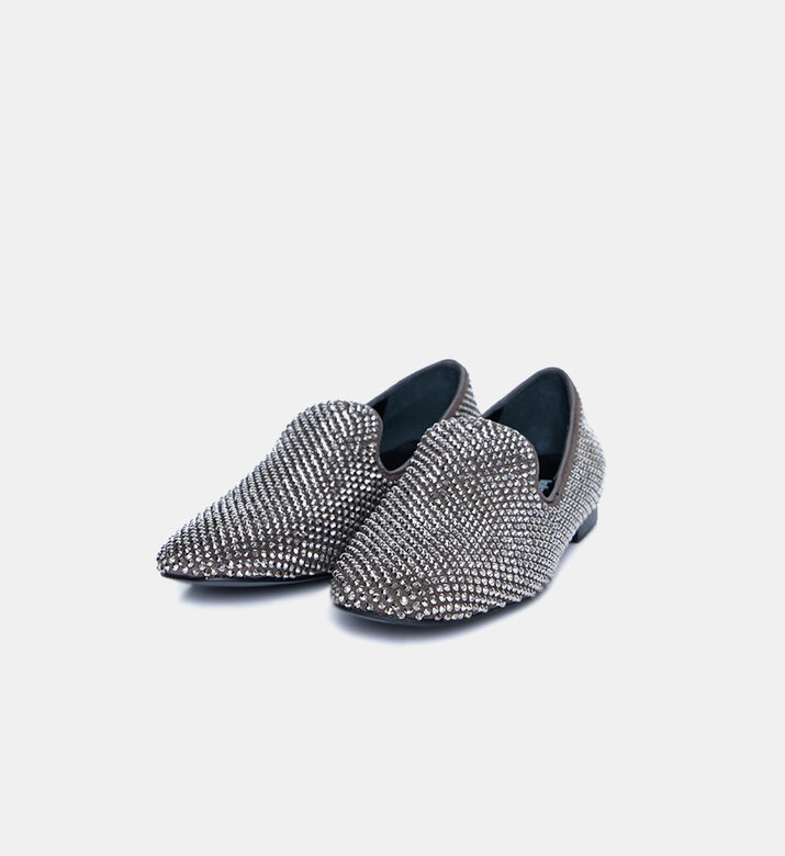 حذاء لوفرز مزين بأحجار الراين جلد