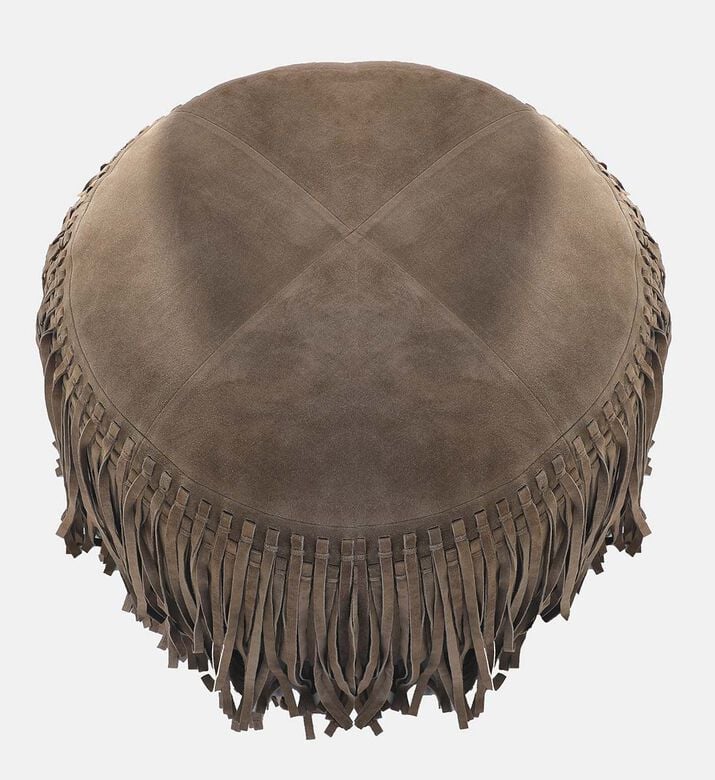 Home Deco and More Willow Suede Leather Round Pouf, Olive, Packshot View Home Deco and More Willow Suede Leather Round Pouf, Olive, Packshot View