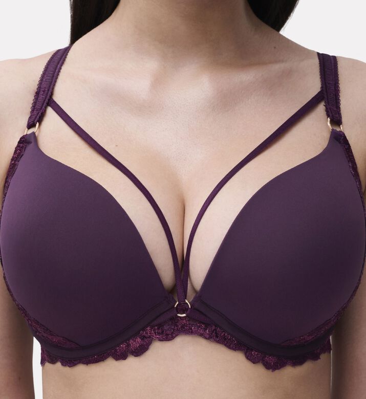 Chantelle Strappy Lace Push-up Bra, Dark-purple, 95, E, Model View