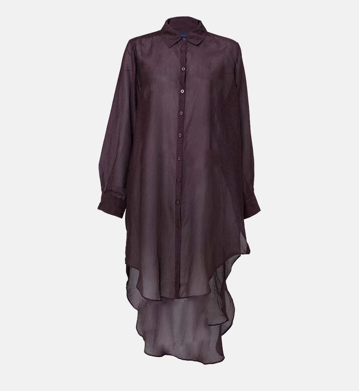 قميص شفاف بأكمام طويلة وصف أزرار