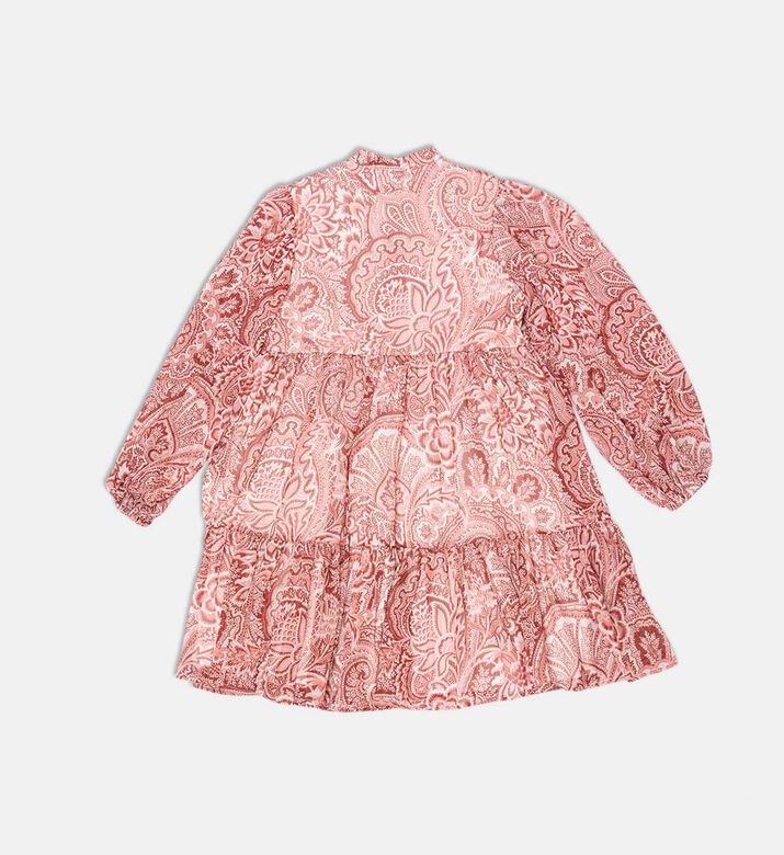 فستان طويل الأكمام بأزرار أمامية وطبعة بيزلي