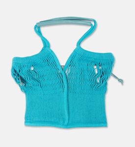 Hereu Leather-details Net Mesh Knit Tote Bag, Light-blue, Packshot View