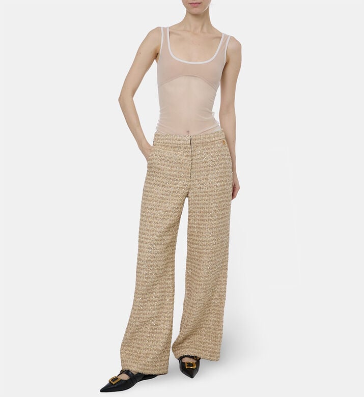 Nensi Dojaka Contrast Piping Sheer Mesh Top, Model View