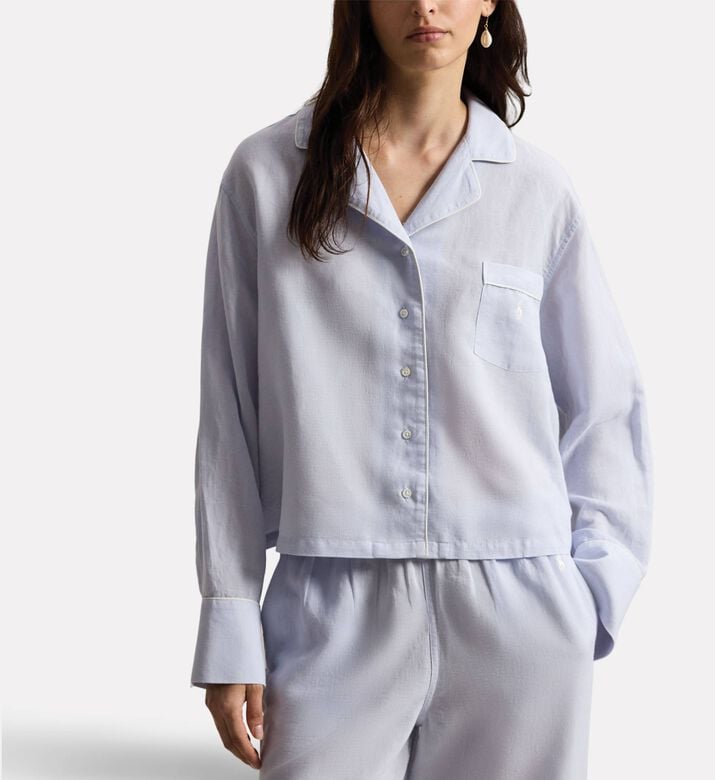 Polo by Ralph Lauren Linen Cotton Long-sleeve Pajama Set, Light-blue, S, Model View