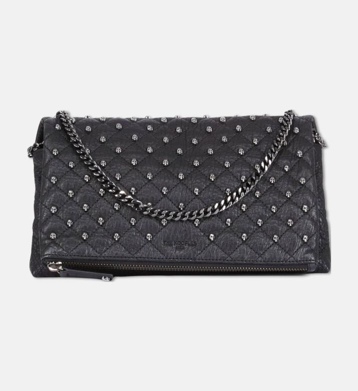 The Kooples Heritage Medium Leather Pouch, Black, Packshot View