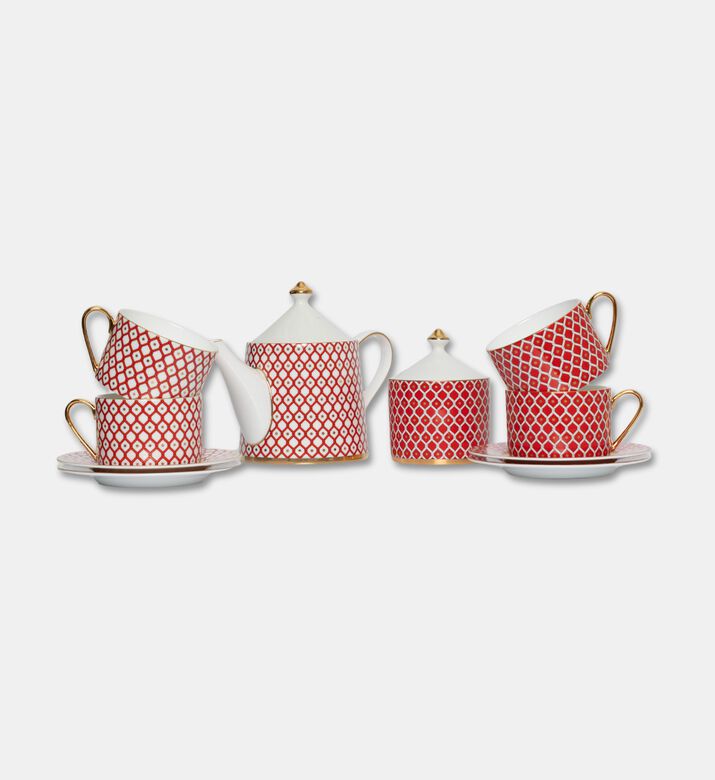 Imperial Bone China 10-piece Tea Set, Red, Packshot View