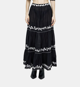 Embroidered Ruffled Maxi Skirt