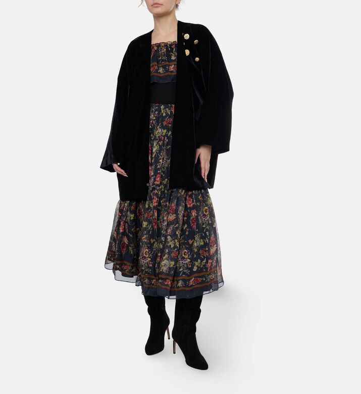 Blue For Burgundy Gold-tone Buttons Oversized Kimono Jacket, Black, Model View