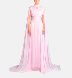 Michael Cinco Silk High Neck Sleeveless Flared Dress, Light-pink, S, Model View