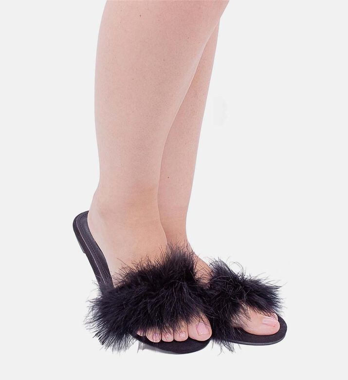 Feather-trim Open-toe Slippers