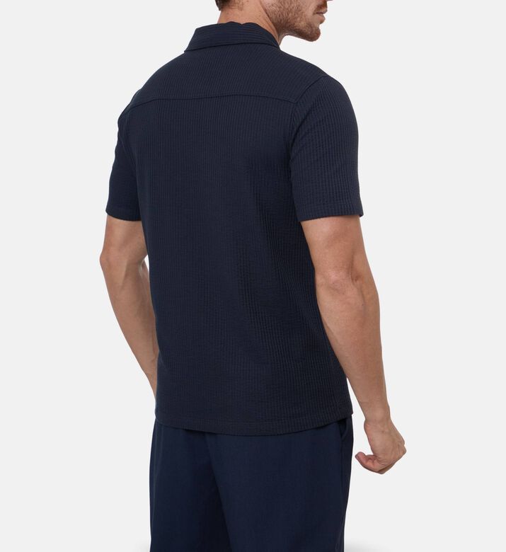 Vince Textured Dark Knit Short-sleeve Polo, Model View