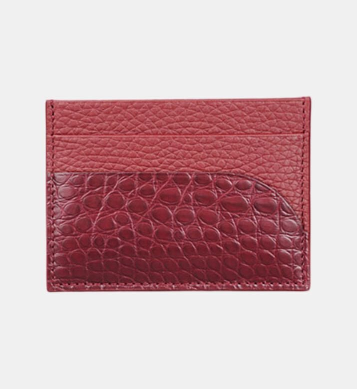 Camille Fournet Alligator Taurillon Round Scale Cardholder, Burgundy, Packshot View