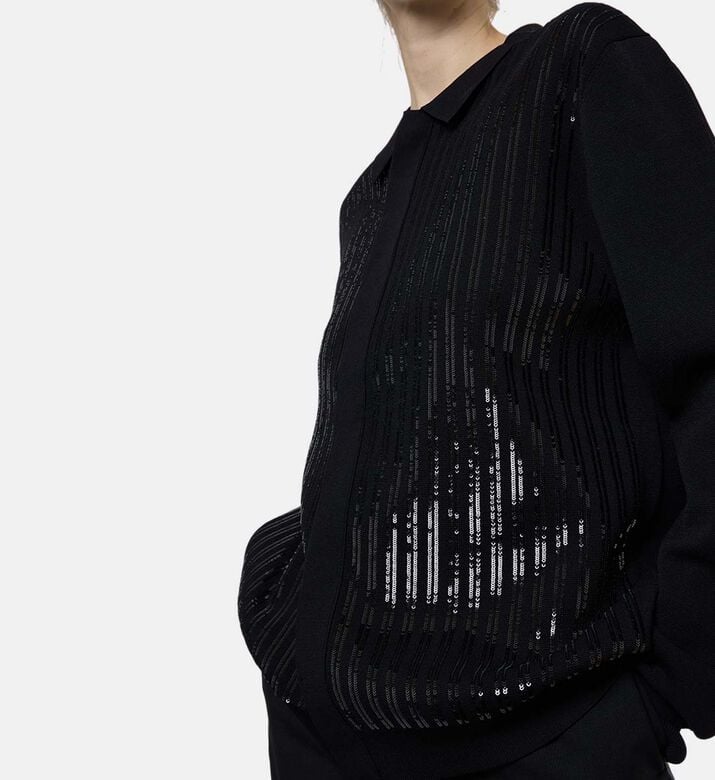 The Kooples Sequined Oversized Knit Polo Shirt, Model View The Kooples Sequined Oversized Knit Polo Shirt, Model View