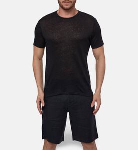 Galeries Lafayette Linen Washed-effect Crewneck T-shirt, Black, S, Model View