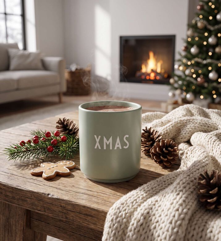 Design Letters Christmas Hohoho Engraved Porcelain Mug 8 X 8.5 Cm, Green, Model View