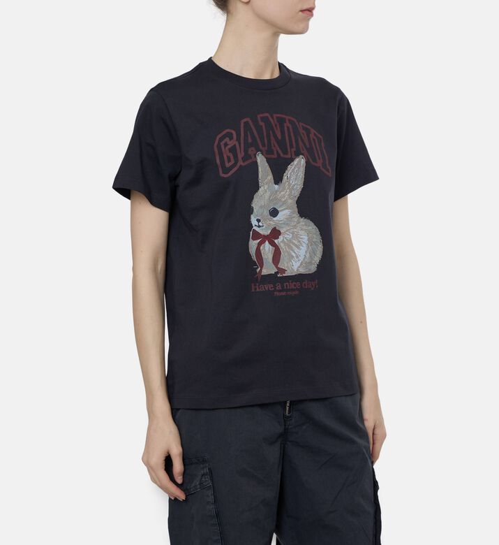 Ganni Embroidered Bunny Portrait T-shirt, Model View