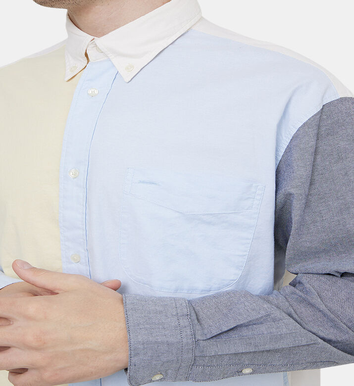 بلوزة منسوجة أكسفورد مقسمة بألوان سادة